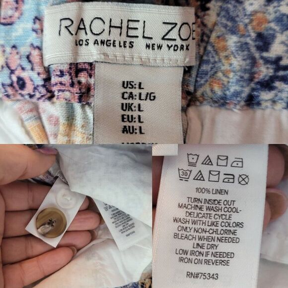 Rachel Zoe Womens Linen Multicolor Paisley Patchwork Wide-Leg Pants Sz L Boho - Picture 3 of 14